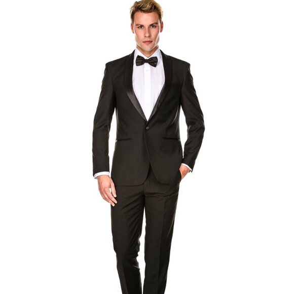 Mens Prom | Wedding Slim Fit Shawl Tuxedo Black - Mens Slim Fitted Tuxedo - Picture 1 of 2
